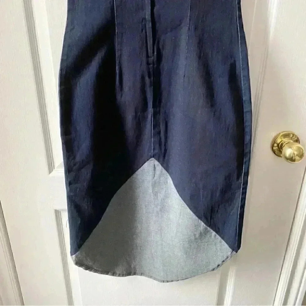 Le Chateau Dark Blue Denim Slip Dress Bodycon Stretch High Low Size Small - Picture 11 of 16
